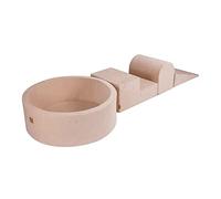 MEOWBABY Parco Giochi in Schiuma con Piscina di Palline 90x30cm/Senza Palle per Bambini - Blocchi Morbidi, Velluto, Ecrù