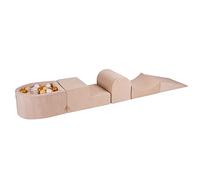 MEOWBABY Parco Giochi in Schiuma con Piscina di Palline per Bambini - Blocchi Morbidi per Bambini 200x45cm/100 Palline, Velluto, Ecrù: Oro/Beige/Bianco/Trasparente