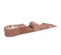 MEOWBABY Parco Giochi in Schiuma con Piscina di Palline per Bambini - Blocchi Morbidi per Bambini 200x45cm/100 Palline, Velluto, Beige: Bianco/Beige