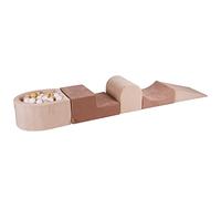 MEOWBABY Parco Giochi in Schiuma con Piscina di Palline per Bambini - Blocchi Morbidi per Bambini 200x45cm/100 Palline, Velluto, Ecrù-Beige: Bianco/Beige