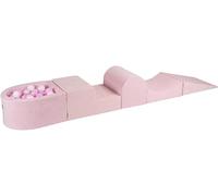 MEOWBABY Parco Giochi in Schiuma con Piscina di Palline per Bambini - Blocchi Morbidi per Bambini 200x45cm/100 Palline, Velluto, Rosa Chiaro: Bianco/Rosa Pastello