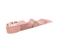 MEOWBABY Parco Giochi in Schiuma con Piscina di Palline per Bambini - Blocchi Morbidi per Bambini 200x45cm/100 Palline, Corduroy, Rosa: Bianco Perla/Trasparente