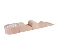MEOWBABY Parco Giochi in Schiuma con Piscina di Palline per Bambini - Blocchi Morbidi per Bambini 200x45cm/100 Palline, Velluto, Ecrù: Bianco/Transparente