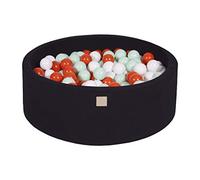 MEOWBABY Piscina di Palline 90x30cm/200 Palline ∅ 7CM Piscina di Palline Colorate per Bambini Tondo Fabbricato in EU Nero: Arancione/Bianco/Menta