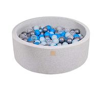 MEOWBABY Piscina di Palline 90x30cm/200 Palline ∅ 7CM Piscina di Palline Colorate per Bambini Tondo Fabbricato in EU Grigio Chiaro: Blu/Trasparente/Babyblue/Argento