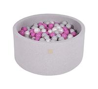 MEOWBABY Piscina di Palline 90x40cm/300 Palline ∅ 7CM Piscina di Palline Colorate per Bambini Tondo Fabbricato in EU Grigio Chiaro: Grigio/Bianco Perla/Rosa Scuro