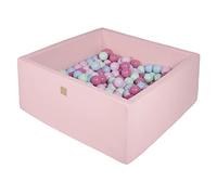 MEOWBABY Piscina di Palline per Bambini - Quadrato 90x90x40cm Piscine con 200 Palline Colorate, Cotone, Rosa Chiaro: Menta/Azzurro/Rosa chiaro/Rosa papzello