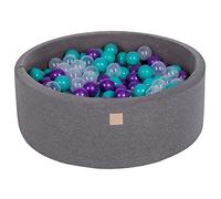 MEOWBABY Piscina di Palline per Bambini - Tondo 90x30cm Piscine con 200 Palline Colorate, Cotone, Grigio Scuro: Turchese/Viola/Trasparente