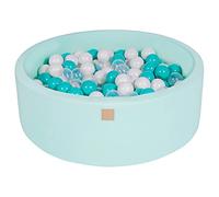 MEOWBABY Piscina di Palline per Bambini - Tondo 90x30cm Piscine con 200 Palline Colorate, Cotone, Menta: Turchese/Trasparente/Bianco