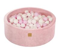 MEOWBABY Piscina di Palline per Bambini - Tondo 90x30cm Piscine con 200 Palline Colorate, Velluto, Rosa Chiaro: Bianco/Rosa Pastello