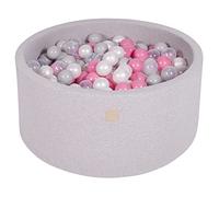 MEOWBABY Piscina di Palline per Bambini - Tondo 90x40cm Piscine con 300 Palline Colorate, Cotone, Grigio Chiaro: Trasparente/Rosa Pastello/Bianco Perla/Grigio