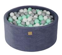 MEOWBABY Piscina di Palline per Bambini - Tondo 90x40cm Piscine con 300 Palline Colorate, Velluto, Blu-Grigio: Bianco/Grigio/Menta