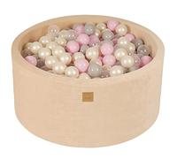 MEOWBABY Piscina di Palline per Bambini - Tondo 90x40cm Piscine con 300 Palline Colorate, Velluto, Ecru: Trasparente/Rosa pastello/Bianco pearl/Grigio