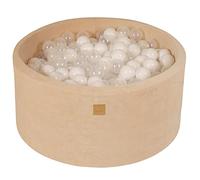 MEOWBABY Piscina di Palline per Bambini - Tondo 90x40cm Piscine con 300 Palline Colorate, Velluto, Ecru: Bianco/Trasparente