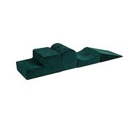 MEOWBABY Playset in Schiuma Morbida - Percorso a Ostacoli per Bambini, 4 Blocchi Modulari, Area Giochi Sicura e Interattiva 195x45 cm, Perfetto per Neonati e Prima Infanzia, Velluto, Verde Scuro