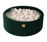MEOWBABY Soft Foam Runde 90 x 30 cm Baglie da Ballo con Sfere da 200 Pezzi per Neonati e Bambini Piccoli - Baby Running Stall Stall Essentials, Velluto, Verde Scuro: Bianco/Trasparente