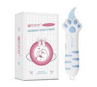 MEOWKIT Cutter retrattile con lama in acciaio inossidabile con rivestimento antiaderente e impugnatura ergonomica a forma di zampa di gatto, per scatole, buste, lettere e buoni (Blu)