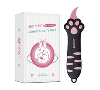 MEOWKIT Cutter retrattile con lama in acciaio inossidabile con rivestimento antiaderente e impugnatura ergonomica a forma di zampa di gatto, per scatole, buste, lettere e buoni (Rosa & Nero)