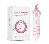 MEOWKIT Cutter retrattile con lama in acciaio inossidabile con rivestimento antiaderente e impugnatura ergonomica a forma di zampa di gatto, per scatole, buste, lettere e buoni (Rosa)