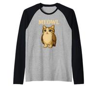 Meowl - Divertente Gioco per Ragazzi Meow Cat Owl Brainrot Meme Maglia con Maniche Raglan