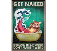 Meowmaid Get Naked In Bath Poster vintage Decorazione per la casa Arte murale su tela Regalo di inaugurazione della casa Compleanno per ragazza Moglie Fidanzata Amante Bagno Onde Gatto Animale