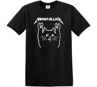 Meowtallica T-Shirt Rock Cat Kitten Pet Cute Cats Funny Music Metal Top Tee Black Unisex 100% Cotton Short-Sleeve T-Shirts Black L