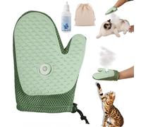 Meowvo All-in-One Grooming Mist Glove for Pets, Pet Hair Remover Electrostatic Gloves, Spray Massage Brush Gloves, 3-in-1 Reusable Grooming Tool for Dogs & Cats and Couch, Clothing (Green B)