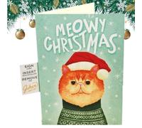 Meowy - Biglietto di Natale infinito con glitter, biglietto di Natale, biglietti di auguri di Natale con passanti per busta, riproduce una canzone natalizia in miagolo, oltre 3 ore in un fiocco