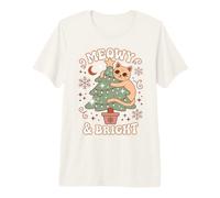 Meowy & Bright Christmas Cat Holiday Humor Maglietta Premium
