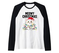 Meowy - Cappello di Babbo Natale a Forma di Gatto Bianco con luci Maglia con Maniche Raglan