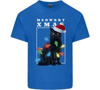 Meowy Christmas Tree Divertente Gatto Xmas Uomo Cotone T-Shirt Top