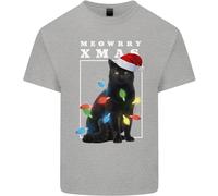 Meowy Christmas Tree Divertente Gatto Xmas Uomo Cotone T-Shirt Top