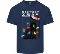 Meowy Christmas Tree Divertente Gatto Xmas Uomo Cotone T-Shirt Top