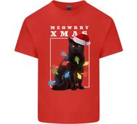Meowy Christmas Tree Divertente Gatto Xmas Uomo Cotone T-Shirt Top
