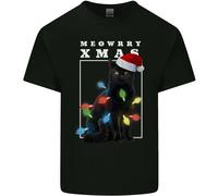 Meowy Christmas Tree Divertente Gatto Xmas Uomo Cotone T-Shirt Top
