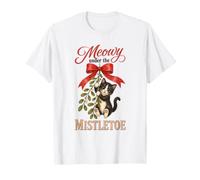 Meowy Under The Mistletoe Cute Tuxedo Kitten Christmas Maglietta