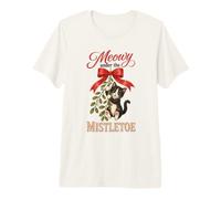 Meowy Under The Mistletoe Cute Tuxedo Kitten Christmas Maglietta Premium