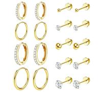 MeoZynxadril 9 Paia Orecchini Donna Oro, Orecchini Acciaio Inossidabile, Orecchini Anallergici, Orecchino Piatti Dietro, Orecchini a Cerchio Cartilagine, per Piercing, Orecchini, Cartilagine