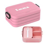 Mepal Bento - Contenitore per il pranzo Take A Break Midi, con nome, scomparto per bento e forchetta, adatto per fino a 4 panini per burro, senza BPA e lavabile in lavastoviglie, 900 ml, colore: Rosa