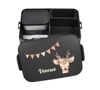 Mepal Bento - Contenitore per il pranzo "Take a Break", personalizzabile, con vano scomparti, contenitore per il pranzo con nome, set con stampa colorata per bambini, misura grande, colore nero