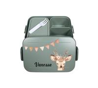 Mepal Bento Lunch Box Take a Break Personalizzato Boho Capriolo Contenitore per il pranzo con scomparti e contenitore per il pranzo con nome, set con stampa colorata per bambini, midi menta