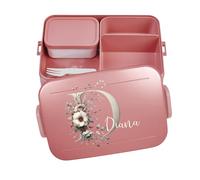 Mepal Bento Lunch Box Take a Break Personalizzato, Contenitore per il pranzo con scomparti, contenitore per il pranzo con nome, set di fiori, lettera iniziale, grande, rosso