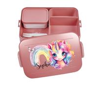 Mepal Bento Lunch Box Take a Break Personalizzato, Contenitore per il pranzo con scomparti, contenitore per il pranzo con nome, set con stampa colorata unicorno, arcobaleno, grande, rosso