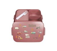 Mepal Bento Lunch Box Take a Break Personalizzato, Contenitore per il pranzo con scomparti, contenitore per il pranzo con nome, set con stampa colorata Veicoli Midi Rosso