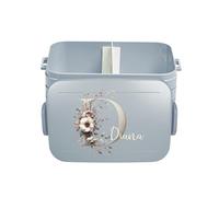 Mepal Bento Lunch Box Take a Break Personalizzato, Contenitore per il pranzo con scomparti, contenitore per il pranzo con nome, set di fiori, lettera iniziale Midi, azzurro