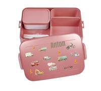 Mepal Bento Lunch Box Take a Break Personalizzato, Contenitore per il pranzo con scomparti, contenitore per il pranzo con nome, set con stampa colorata Veicoli, grande, rosso