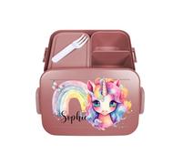 Mepal Bento Lunch Box Take a Break Personalizzato, Contenitore per il pranzo con scomparti, contenitore per il pranzo con nome, set con stampa colorata Unicorno Arcobaleno Midi, rosso