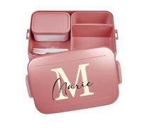 Mepal Bento Lunch Box Take a Break Personalizzato, Contenitore per il pranzo con scomparti e nome, Bento Box Set con stampa colorata Lettera Iniziale Large Rosso