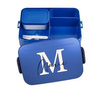 Mepal Bento Lunch Box Take a Break Personalizzato, Contenitore per il pranzo con scomparti e nome, Bento Box Set con stampa colorata lettera iniziale Large blu scuro