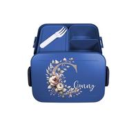 Mepal Bento Lunch Box Take a Break Personalizzato, Contenitore per il pranzo con scomparti e Nome, Bento Box Set Fiori Lettera Iniziale Midi Blu Scuro